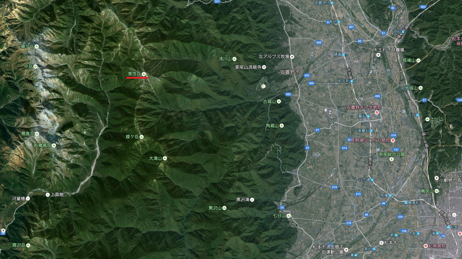 常念岳（Google マップ）